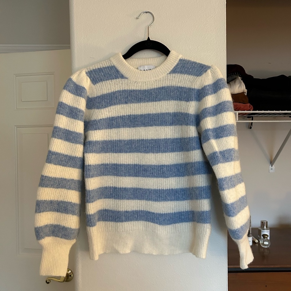 Ganni Striped Balloon Sleeve Sweater S